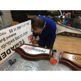 Işıklı Ahşap Tabela - Fırça Yazısı