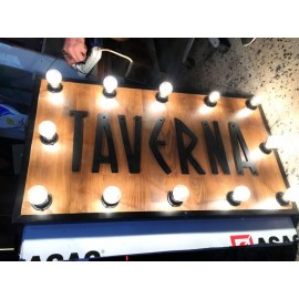 Ahşap Retro Ampullü Tabela