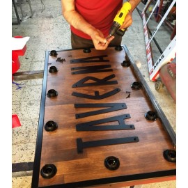 Ahşap Retro Ampullü Tabela