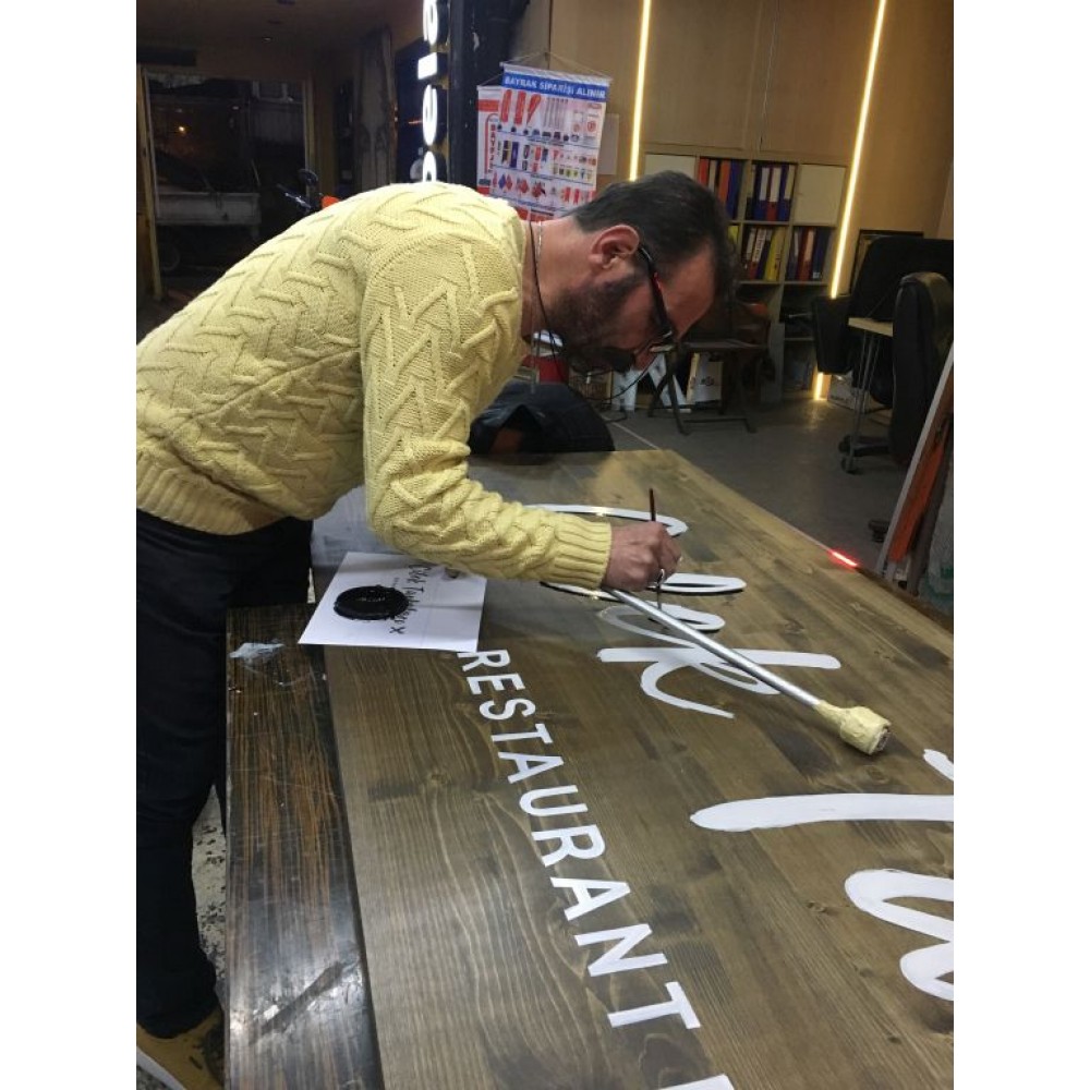 Fırça Yazısı Ahşap Cephe Tabelası